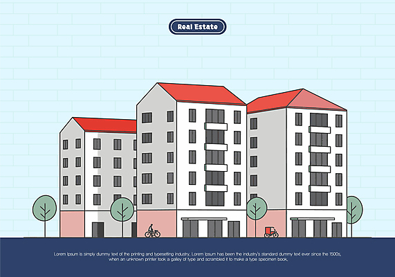 전신 나무 하늘색 일러스트 부동산 아파트 한명 사람 자전거 마차 국내일러스트 AI파일 식물 1 교통수단 주택 파란색 바이크 재산 파일형식 벡터