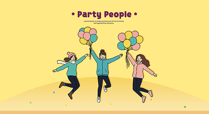 전신 여자 일러스트 웃음 들기 성인 세명 노란색 파티 손들기 점프 목도리 즐거움 풍선 비니 다리들기 성인여자만 국내일러스트 AI파일 모자_잡화 잡화 감정 컬러 모션 표정 사람 이벤트 여자만 성인만 파일형식 벡터