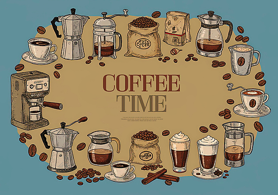 PSD 일러스트 티타임 사람없음 세트 갈색 원두 수증기 커피잔 커피포트 커피메이커 컵받침 그라인더 아메리카노 카푸치노 라떼 시나몬스틱 엘리먼트 커피자루 국내일러스트 커피 컬러 주전자 휴식 잔 받침대 자루 시나몬 커피용품 파일형식