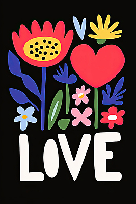 PSD 꽃 포스터 잎 일러스트 사랑 사람없음 하트 손그림 알록달록 국내일러스트 모양 식물 감정 컬러풀 파일형식