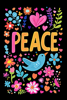 PSD 꽃잎 포스터 잎 일러스트 사람없음 평화 하트 손그림 파랑새 알록달록 국내일러스트 모양 식물 꽃 컨셉 조류 컬러풀 파일형식