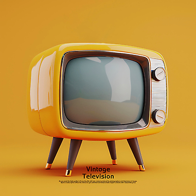 PSD 편집이미지 안테나 사람없음 노란색 3D 텔레비전 빈티지 클래식 복고 아날로그 광택 감성 편집3D 컬러 컨셉 통신 전자제품 디지털합성 파일형식