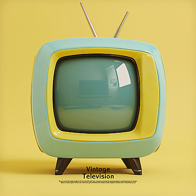PSD 편집이미지 사람없음 노란색 3D 텔레비전 빈티지 클래식 복고 아날로그 광택 감성 편집3D 컬러 컨셉 전자제품 디지털합성 파일형식