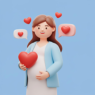 JPG 편집이미지 여자 하늘색 말풍선 3D캐릭터 한명 미소 들기 상반신 성인 3D 임산부 하트 잡기 성인여자한명만 편집3D AI컴퓨터그래픽 AI콘텐츠 모양 캐릭터 1 모션 표정 사람 파란색 임신 디지털합성 여자한명만 성인여자만 파일형식