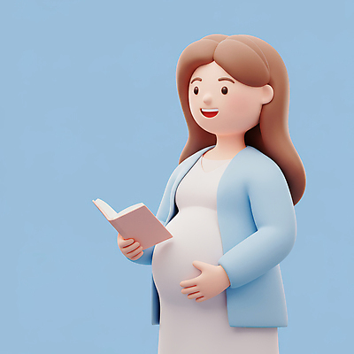 JPG 편집이미지 여자 하늘색 3D캐릭터 한명 미소 들기 상반신 성인 책 3D 임산부 잡기 성인여자한명만 편집3D AI컴퓨터그래픽 AI콘텐츠 캐릭터 1 모션 표정 사람 파란색 임신 디지털합성 여자한명만 성인여자만 파일형식