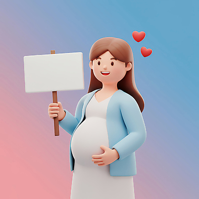 JPG 편집이미지 여자 하늘색 3D캐릭터 한명 미소 들기 상반신 성인 3D 임산부 팻말 하트 잡기 성인여자한명만 편집3D AI컴퓨터그래픽 AI콘텐츠 모양 캐릭터 1 모션 프레임 표정 사람 파란색 임신 디지털합성 여자한명만 성인여자만 파일형식