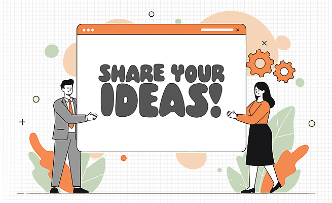 전신 식물 여자 남자 일러스트 회의 아이디어 대화 미소 들기 정장 성인 두명 주황색 비즈니스맨 비즈니스우먼 톱니바퀴 공유 인터넷창 성인만 브레인스토밍 국내일러스트 AI파일 옷 컬러 컨셉 인터넷 비즈니스 모션 표정 말하기 사람 직장인 파일형식 벡터