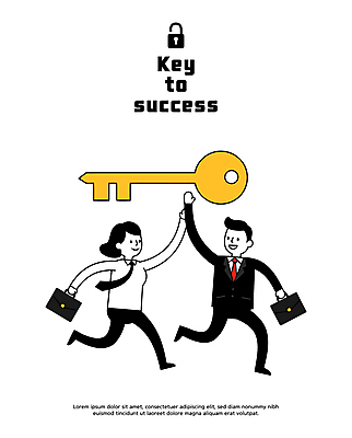 전신 여자 남자 서류가방 일러스트 성공 열쇠 자물쇠 미소 들기 정장 성인 두명 달리기 손들기 비즈니스맨 비즈니스우먼 오픈 목표 심플 성인만 국내일러스트 AI파일 옷 컨셉 가방 비즈니스 모션 표정 사람 직장인 파일형식 벡터