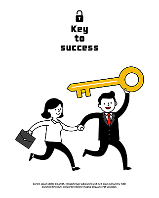 전신 여자 남자 서류가방 일러스트 성공 열쇠 자물쇠 미소 들기 정장 성인 두명 달리기 손잡기 비즈니스맨 비즈니스우먼 오픈 목표 심플 성인만 국내일러스트 AI파일 옷 컨셉 가방 비즈니스 모션 표정 사람 직장인 파일형식 벡터