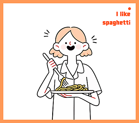 접시 여자 포크 일러스트 스파게티 한명 미소 들기 상반신 성인 주황색 성인여자한명만 국내일러스트 AI파일 1 식기 컬러 모션 파스타 표정 사람 여자한명만 성인여자만 파일형식 벡터