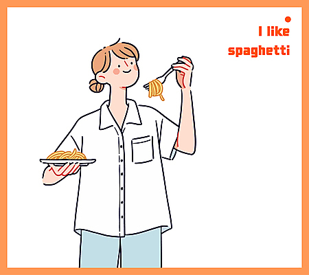 접시 여자 포크 일러스트 스파게티 한명 미소 들기 성인 주황색 성인여자한명만 국내일러스트 AI파일 1 식기 컬러 모션 파스타 표정 사람 여자한명만 성인여자만 파일형식 벡터