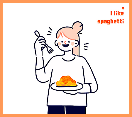 접시 여자 포크 일러스트 스파게티 한명 미소 들기 성인 주황색 성인여자한명만 국내일러스트 AI파일 1 식기 컬러 모션 파스타 표정 사람 여자한명만 성인여자만 파일형식 벡터