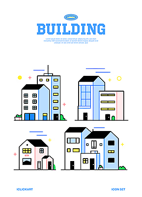 아이콘 하늘색 빌딩 사람없음 반짝임 태양 풀 건물아이콘 2D아이콘 AI파일 자연요소 식물 모션 건물 파란색 파일형식 벡터