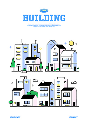 나무 구름 아이콘 하늘색 빌딩 사람없음 태양 건물아이콘 2D아이콘 AI파일 자연요소 식물 건물 파란색 파일형식 벡터