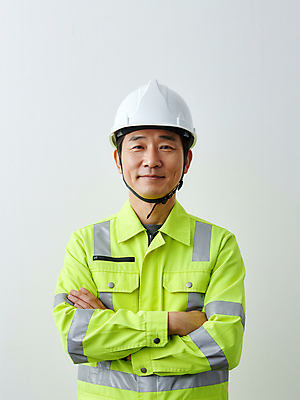 JPG 편집이미지 남자 중년 노동자 한명 미소 상반신 팔짱 안전모 안전제일 의료성형뷰티 중년남자한명만 편집실사 AI인물포토 AI콘텐츠 직업 1 모션 표정 사람 성인 헬멧 안전장비 CG 남자한명만 중년남자만 파일형식 AI포토