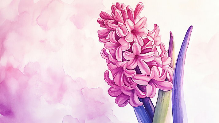 JPG 분홍색 잎 일러스트 수채화 사람없음 번짐 히아신스 국내일러스트 AI일러스트 AI콘텐츠 식물 꽃 컬러 파일형식 효과