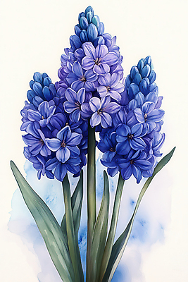 JPG 잎 일러스트 수채화 사람없음 보라색 번짐 히아신스 국내일러스트 AI일러스트 AI콘텐츠 식물 꽃 컬러 파일형식 효과