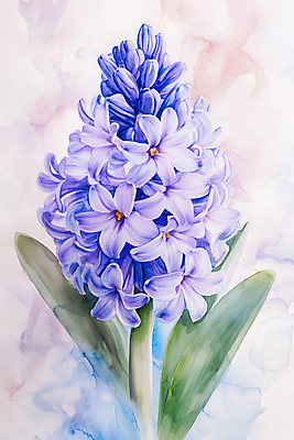 JPG 잎 일러스트 수채화 사람없음 보라색 번짐 히아신스 국내일러스트 AI일러스트 AI콘텐츠 식물 꽃 컬러 파일형식 효과