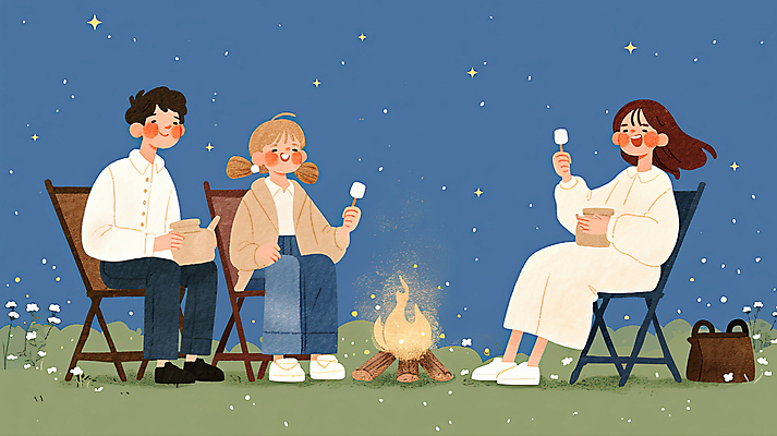 JPG 전신 여자 남자 꽃 가방 일러스트 가족 청소년 밤하늘 수채화 미소 들기 성인 야외 세명 반짝임 종이봉투 귀여움 캠핑 꼬치 모닥불 마시멜로우 캠핑의자 국내일러스트 AI일러스트 AI콘텐츠 식물 잡화 컨셉 의자 관계 모션 하늘 불 레저 디저트 봉투 표정 캠핑도구 사람 야간 파일형식