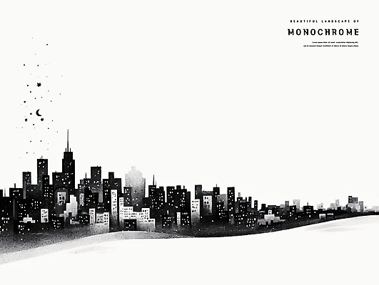 PSD 실루엣 일러스트 흑백 사람없음 달 도시 스케치 감성 빌딩숲 경관 국내일러스트 자연요소 컨셉 촬영기법 미술 풍경 빌딩 파일형식