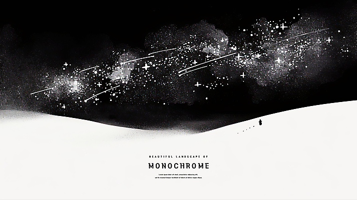 PSD 실루엣 일러스트 밤하늘 흑백 한명 사람 반짝임 설원 유성 발자국 스케치 감성 은하수 경관 국내일러스트 1 컨셉 자국 모션 자연 하늘 눈_날씨 촬영기법 미술 풍경 야간 파일형식