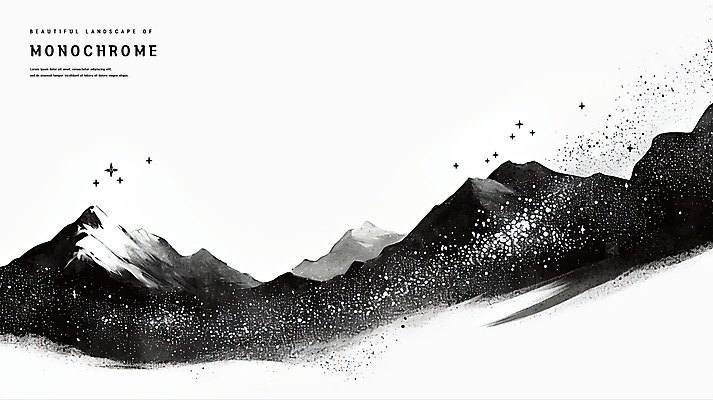 PSD 실루엣 일러스트 밤하늘 흑백 사람없음 반짝임 스케치 감성 은하수 경관 산맥 국내일러스트 컨셉 모션 자연 하늘 산 촬영기법 미술 풍경 야간 파일형식