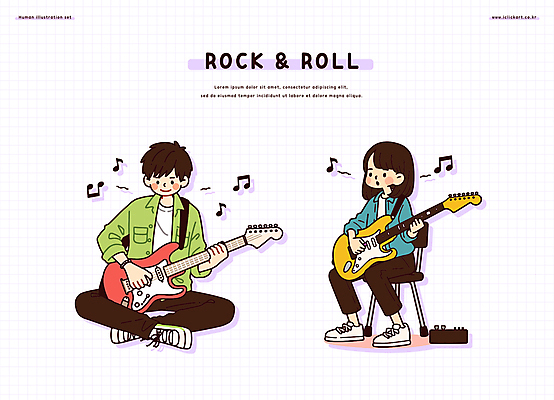 전신 여자 남자 연주 의자 음표 일러스트 노래 청소년 미소 들기 두명 반짝임 밴드 일렉기타 가부좌 기타리스트 락 녹음기 십대만 국내일러스트 일러캐릭터 AI파일 캐릭터 기호 음악 가구 모션 표정 사람 앉기 연주자 기타 로큰롤 파일형식 벡터 녹음_기록