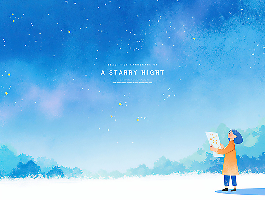 전신 PSD 여자 어린이 야경 일러스트 밤하늘 수채화 한명 들기 소녀 파란색 풀 감성 별자리기호 소녀한명만 국내일러스트 식물 1 기호 컬러 컨셉 모션 하늘 사람 별자리 야간 여자한명만 소녀만 파일형식 풍경_경치
