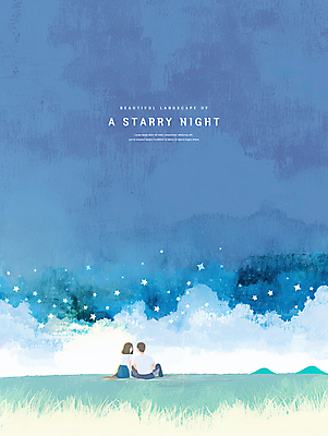 전신 PSD 커플 여자 남자 야경 일러스트 밤하늘 수채화 초원 성인 두명 파란색 돗자리 감성 마주앉기 성인만 국내일러스트 컬러 컨셉 관계 하늘 사람 앉기 야간 파일형식 풍경_경치