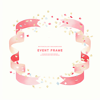 PSD 리본 분홍색 일러스트 수채화 프레임 이벤트 사람없음 꽃가루 국내일러스트 컬러 가루 파일형식