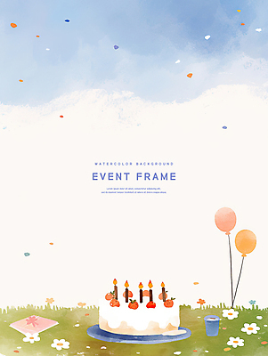 PSD 꽃밭 일러스트 하늘 수채화 이벤트 잔디 사람없음 컵 생일케이크 꽃가루 풍선 생일선물 생일초 국내일러스트 식물 식기 꽃 초 선물 케이크 생일 가루 파일형식