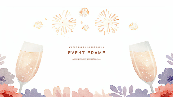 PSD 잎 일러스트 수채화 프레임 불꽃놀이 이벤트 사람없음 샴페인 샴페인잔 꽃가루 국내일러스트 식물 술잔 놀이 주류 가루 파일형식