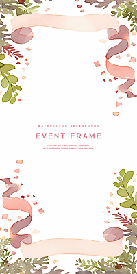 PSD 리본 분홍색 잎 일러스트 수채화 프레임 이벤트 사람없음 꽃가루 국내일러스트 식물 컬러 가루 파일형식
