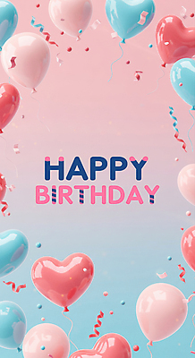 PSD 편집이미지 분홍색 하늘색 프레임 이벤트 사람없음 꽃가루 광택 생일축하 하트풍선 그라데이션 이미지편집 컬러 파란색 하트 축하 생일 가루 풍선 파일형식