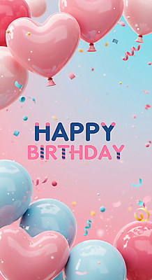 PSD 편집이미지 분홍색 하늘색 프레임 이벤트 사람없음 꽃가루 광택 생일축하 하트풍선 그라데이션 이미지편집 컬러 파란색 하트 축하 생일 가루 풍선 파일형식