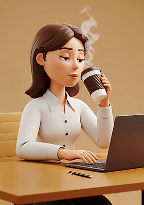 JPG 편집이미지 여자 의자 피곤 한명 들기 앉기 상반신 성인 노트북 사무실 펜 갈색 3D 타이핑 업무 직장인 수증기 책상 아메리카노 카페인 테이크아웃컵 성인여자한명만 편집3D AI컴퓨터그래픽 AI콘텐츠 직업 1 커피 컬러 가구 컨셉 비즈니스 모션 사람 컵 전자제품 필기구 작업 디지털합성 여자한명만 성인여자만 파일형식