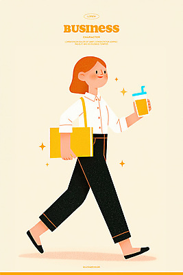 전신 PSD 여자 서류가방 일러스트 한명 미소 들기 성인 컵 반짝임 걷기 비즈니스우먼 성인여자한명만 연노랑색 일러캐릭터 캐릭터 1 식기 가방 비즈니스 모션 표정 사람 노란색 직장인 여자한명만 성인여자만 파일형식