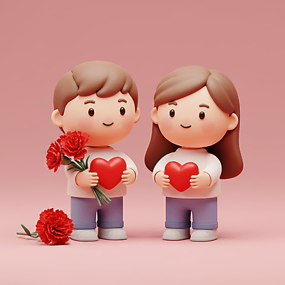 JPG 전신 편집이미지 여자 남자 어린이 분홍색 사랑 미소 들기 소녀 소년 두명 하트 어버이날 스승의날 카네이션 감사 가정의달 어린이만 편집3D AI컴퓨터그래픽 AI콘텐츠 모양 기념일 꽃 감정 컬러 모션 표정 사람 3D 5월 파일형식