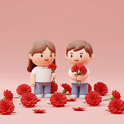 JPG 전신 편집이미지 여자 남자 꽃잎 어린이 분홍색 사랑 미소 들기 소녀 소년 두명 어버이날 스승의날 카네이션 감사 가정의달 어린이만 편집3D AI컴퓨터그래픽 AI콘텐츠 기념일 꽃 감정 컬러 모션 표정 사람 3D 5월 파일형식