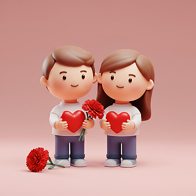 JPG 전신 편집이미지 여자 남자 어린이 분홍색 사랑 미소 들기 소녀 소년 두명 하트 어버이날 스승의날 카네이션 감사 가정의달 어린이만 편집3D AI컴퓨터그래픽 AI콘텐츠 모양 기념일 꽃 감정 컬러 모션 표정 사람 3D 5월 파일형식