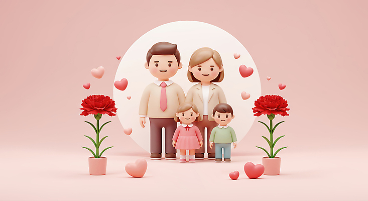 JPG 전신 편집이미지 여자 남자 화분 어린이 분홍색 가족 사랑 미소 소녀 소년 여러명 성인 하트 카네이션 감사 가정의달 편집3D AI컴퓨터그래픽 AI콘텐츠 모양 꽃 감정 컬러 다수 관계 표정 사람 3D 5월 파일형식