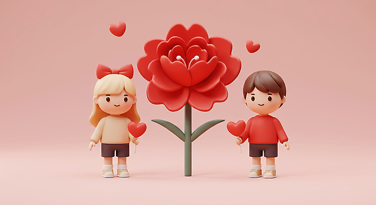 JPG 전신 편집이미지 여자 남자 리본 어린이 분홍색 막대사탕 사랑 미소 소녀 소년 두명 하트 잡기 어버이날 스승의날 카네이션 감사 가정의달 어린이만 편집3D AI컴퓨터그래픽 AI콘텐츠 모양 기념일 꽃 감정 컬러 모션 표정 사탕 사람 3D 5월 파일형식