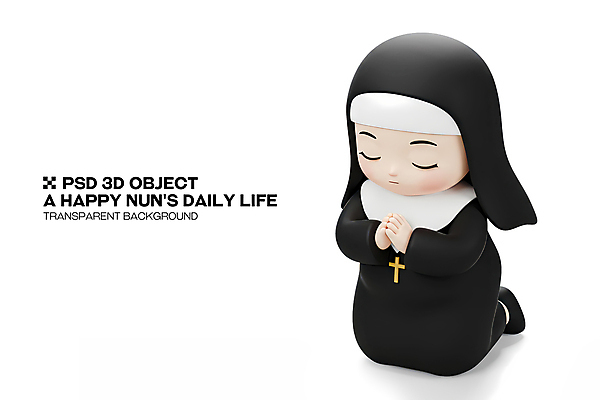 전신 PSD 편집이미지 여자 십자가 3D캐릭터 한명 성인 3D 눈감음 검은색 기도 무릎꿇기 손모으기 수녀 베일 수녀복 성인여자한명만 편집3D 캐릭터 1 컬러 모션 사람 손짓 천주교 디지털합성 여자한명만 성인여자만 파일형식