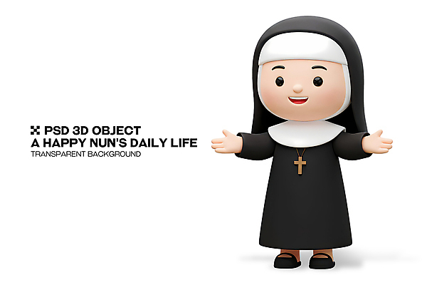 전신 PSD 편집이미지 여자 팔벌리기 3D캐릭터 한명 서기 미소 성인 3D 검은색 수녀 베일 수녀복 십자가목걸이 성인여자한명만 편집3D 캐릭터 1 컬러 목걸이 모션 표정 사람 천주교 디지털합성 여자한명만 성인여자만 파일형식