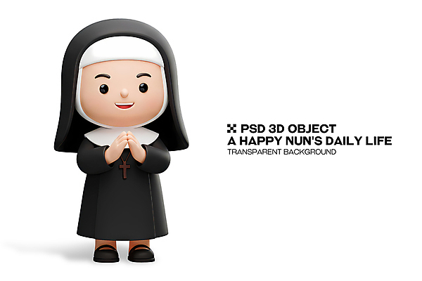 전신 PSD 편집이미지 여자 3D캐릭터 한명 서기 미소 성인 3D 검은색 손모으기 수녀 베일 수녀복 십자가목걸이 성인여자한명만 편집3D 캐릭터 1 컬러 목걸이 모션 표정 사람 손짓 천주교 디지털합성 여자한명만 성인여자만 파일형식