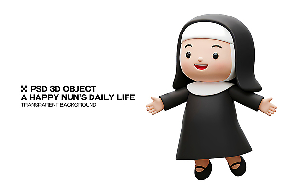 전신 PSD 편집이미지 여자 팔벌리기 3D캐릭터 한명 미소 성인 3D 검은색 수녀 베일 수녀복 성인여자한명만 편집3D 캐릭터 1 컬러 모션 표정 사람 천주교 디지털합성 여자한명만 성인여자만 파일형식