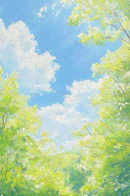 JPG 구름 일러스트 자연 하늘 나뭇잎 사람없음 햇빛 봄풍경 나뭇가지 유화 국내일러스트 AI일러스트 AI콘텐츠 자연요소 나무 잎 미술 풍경 태양 봄 생태계 파일형식