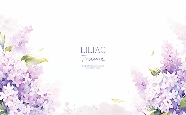 PSD 잎 일러스트 수채화 사람없음 연보라색 라일락 꽃프레임 카피스페이스 국내일러스트 식물 꽃 프레임 보라색 공백 파일형식