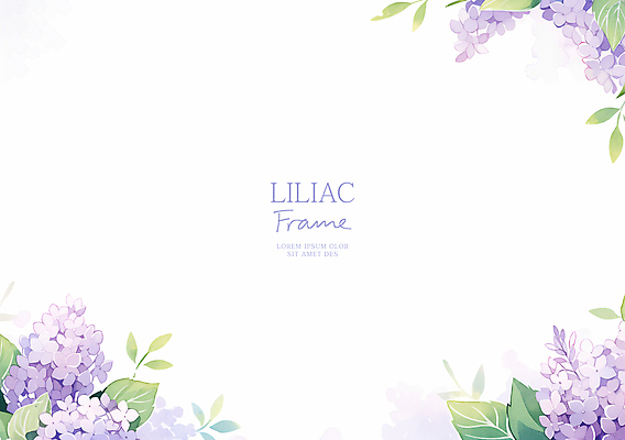 PSD 잎 일러스트 수채화 사람없음 연보라색 라일락 꽃프레임 카피스페이스 국내일러스트 식물 꽃 프레임 보라색 공백 파일형식
