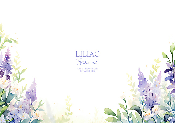 PSD 잎 일러스트 봄꽃 수채화 사람없음 연보라색 라일락 꽃프레임 카피스페이스 국내일러스트 식물 꽃 프레임 보라색 봄 공백 파일형식
